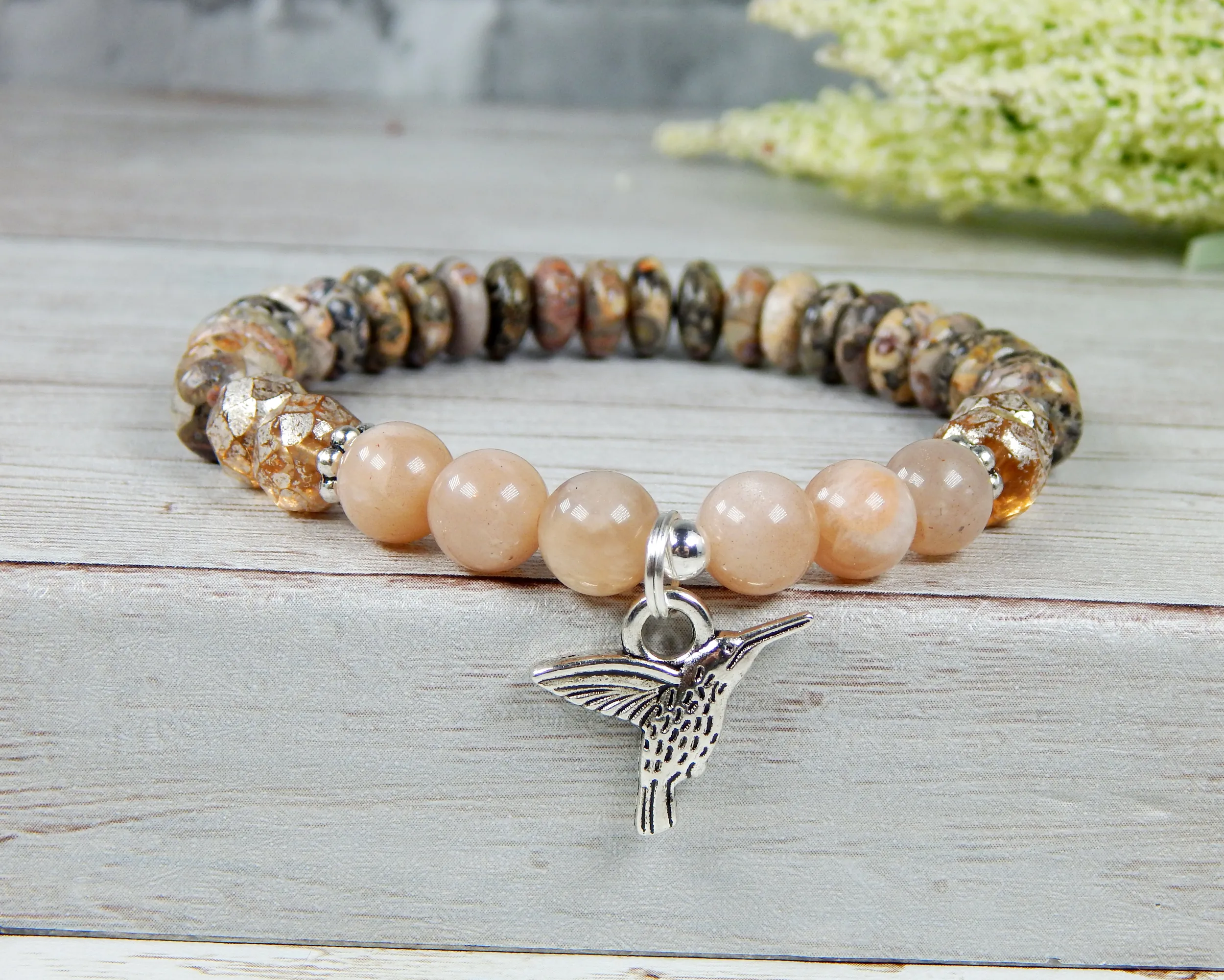 Hummingbird Bracelet - Sunstone And Jasper Beaded Jewelry