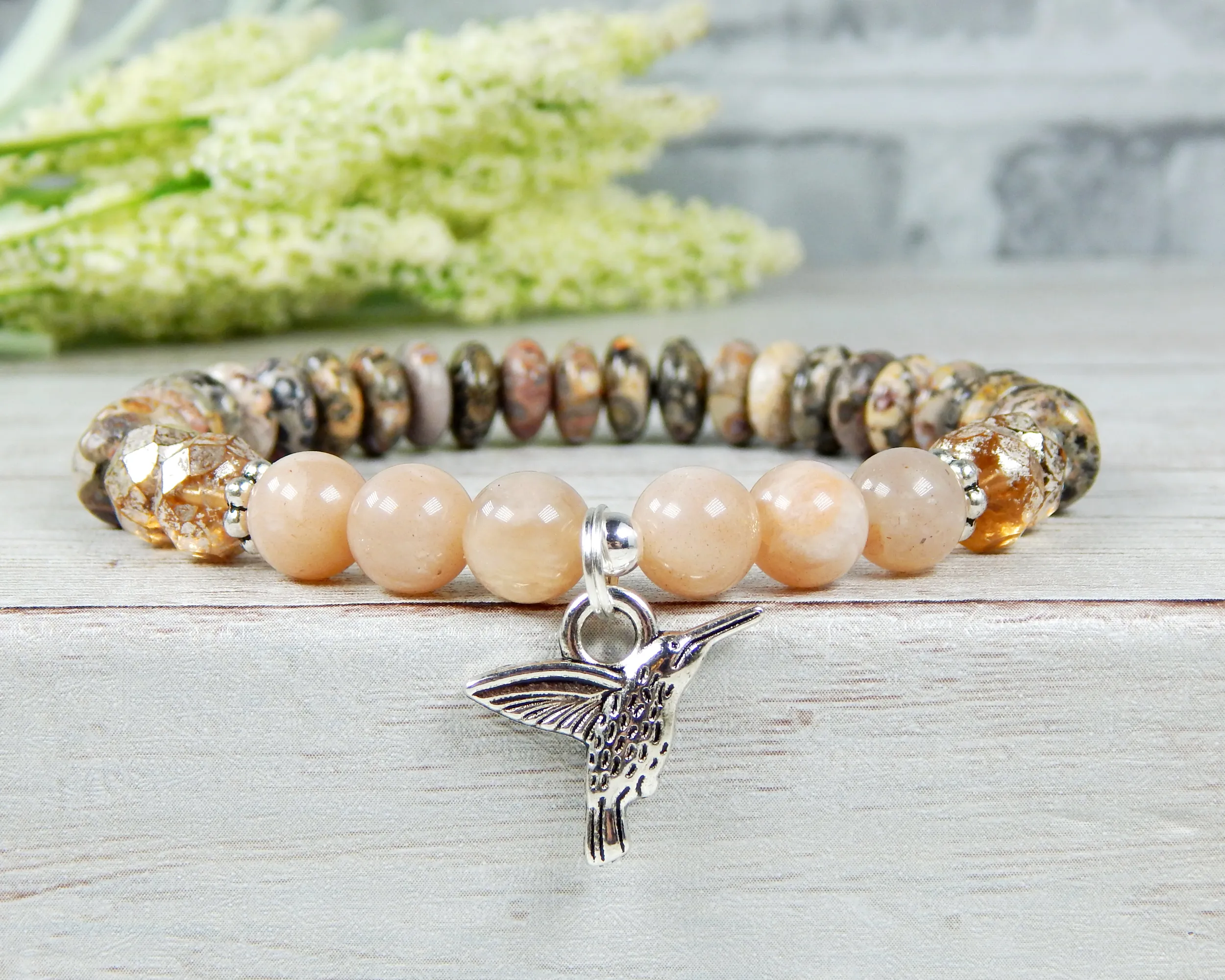 Hummingbird Bracelet - Sunstone And Jasper Beaded Jewelry