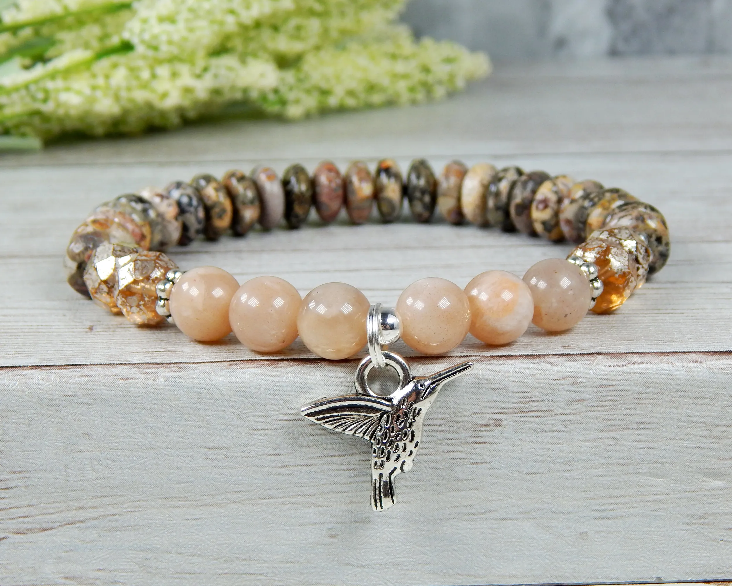 Hummingbird Bracelet - Sunstone And Jasper Beaded Jewelry