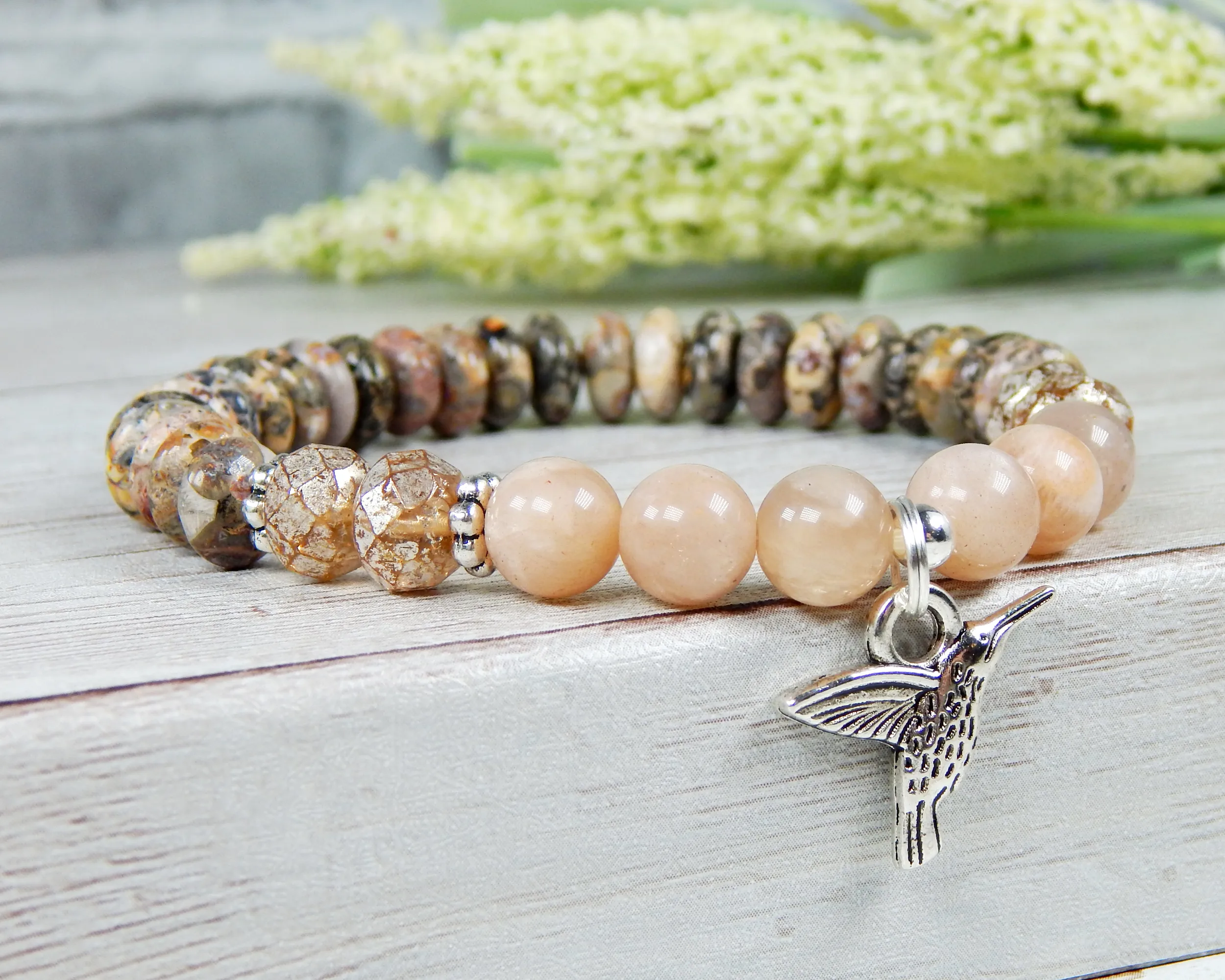 Hummingbird Bracelet - Sunstone And Jasper Beaded Jewelry