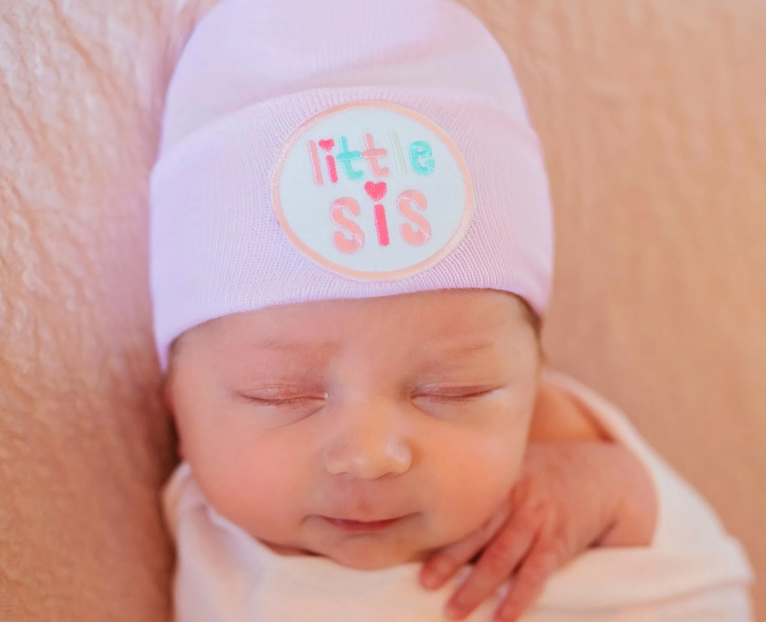 ilybean PINK STRIPED OR SOLID WHITE LITTLE SIS BABY GIRL HAT