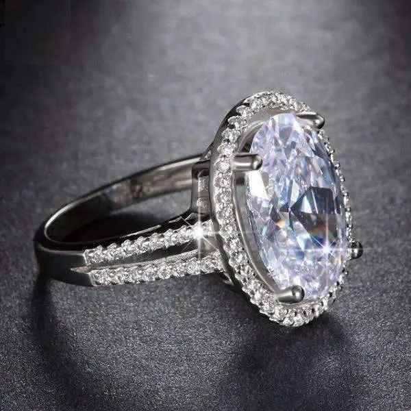 Ingenue 6 Carat Oval Halo White Gold Plated Cocktail Ring