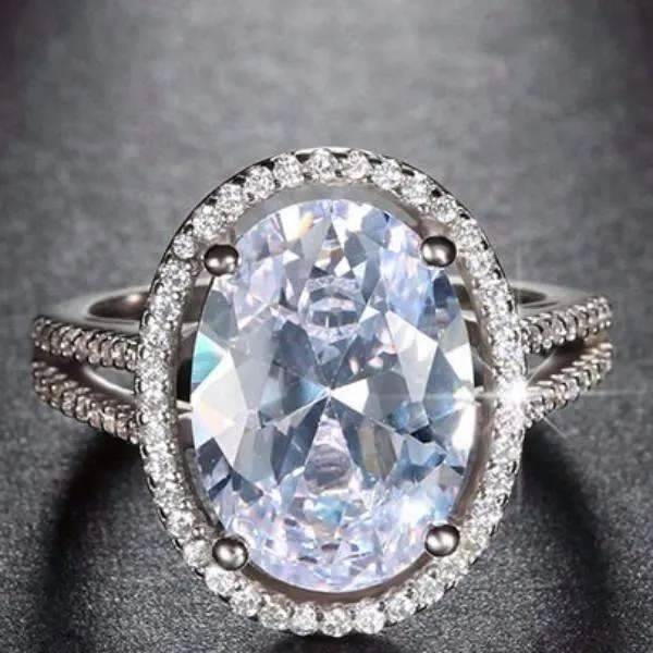 Ingenue 6 Carat Oval Halo White Gold Plated Cocktail Ring