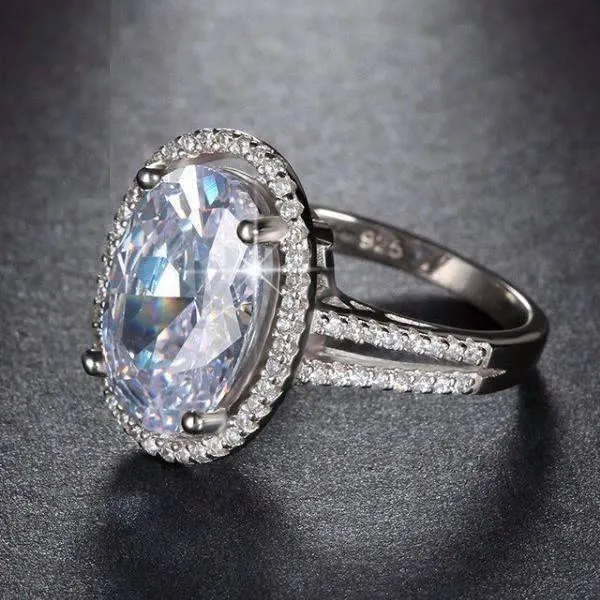 Ingenue 6 Carat Oval Halo White Gold Plated Cocktail Ring