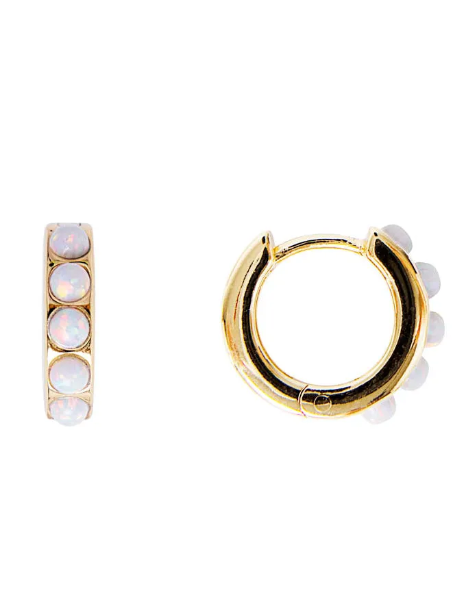 Ivory Opal Crystal Huggies Gold