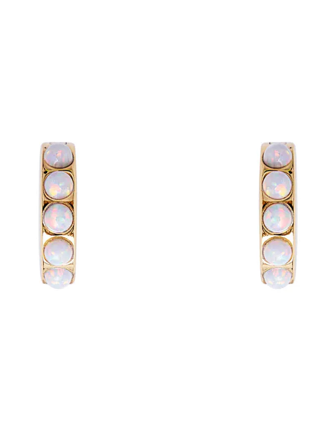 Ivory Opal Crystal Huggies Gold