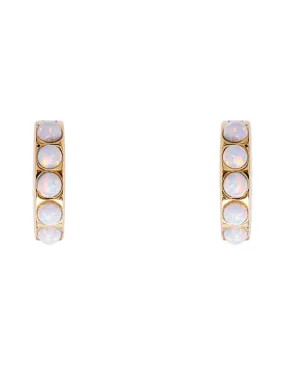 Ivory Opal Crystal Huggies Gold