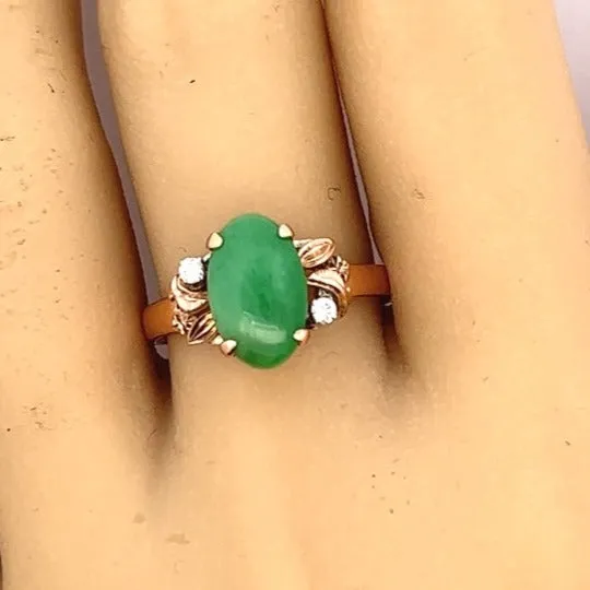 Jade & Diamond 14ct Yellow Gold Ring