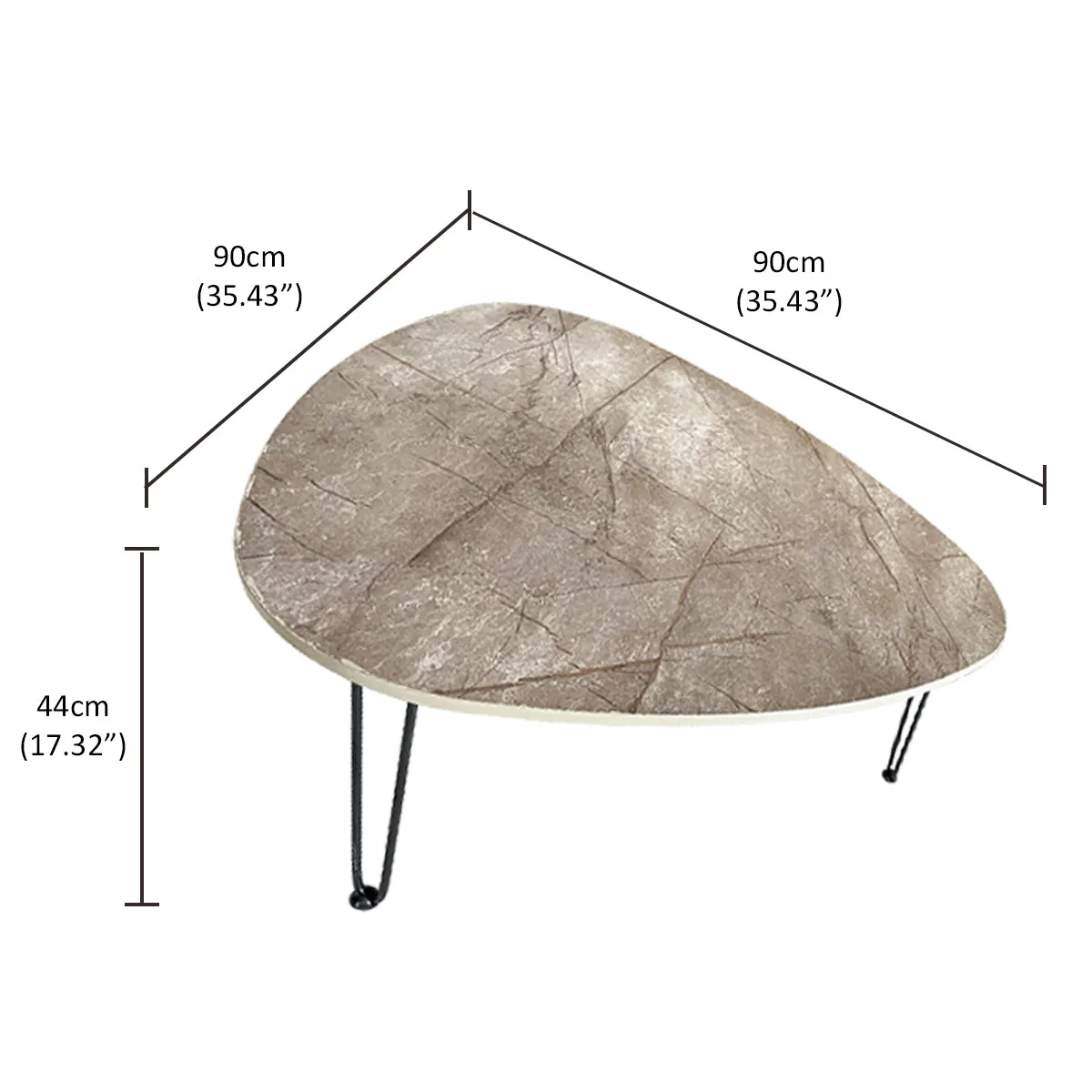 Kawachi Engineered Wood  Trianguler Centre Table Tea, Coffee Table for Living Room with Metal Hairpin Leg Caspio Dark KW101