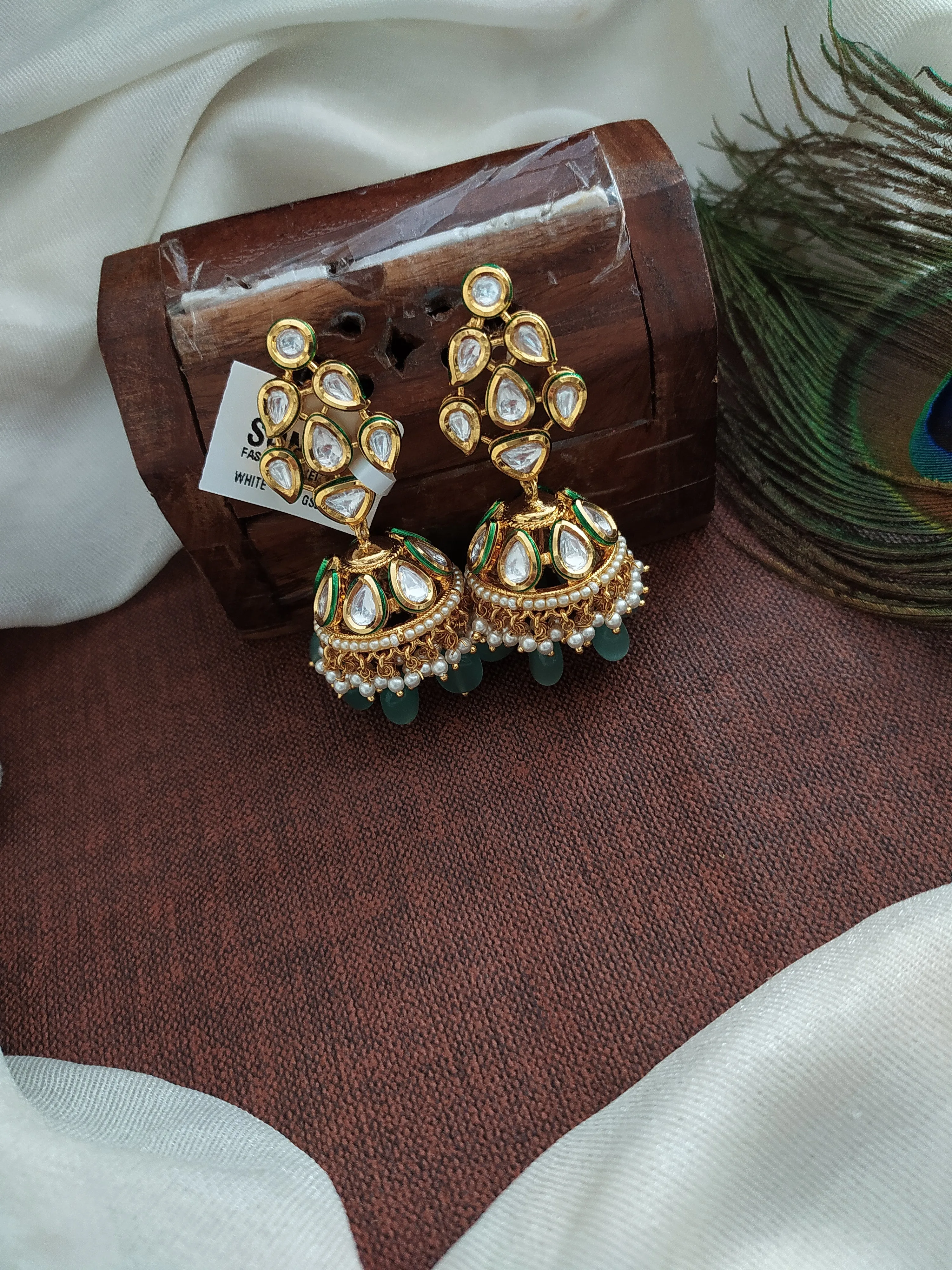 Kundan Jhumki Earrings with Pearl Drops (Different colors)