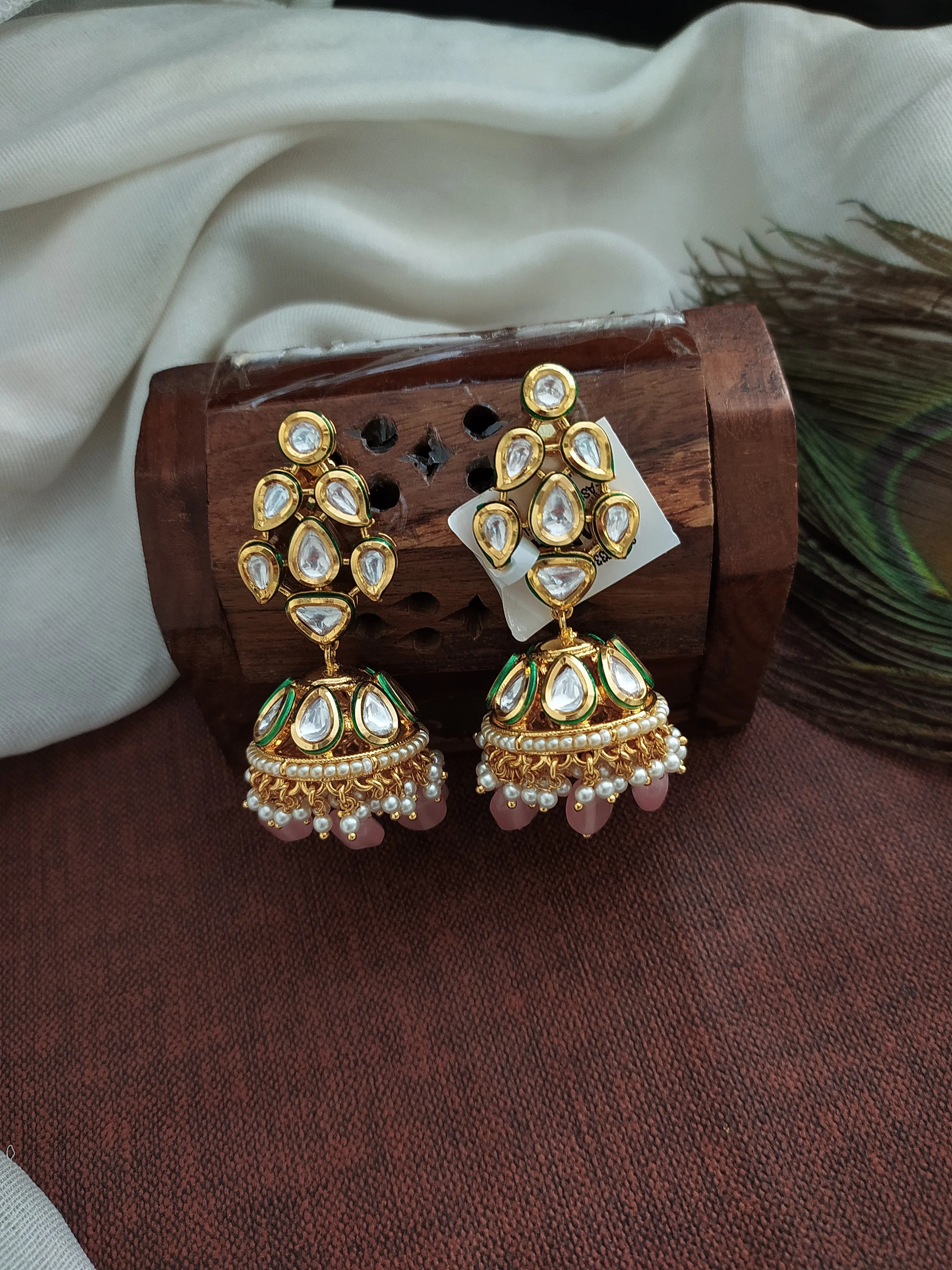 Kundan Jhumki Earrings with Pearl Drops (Different colors)