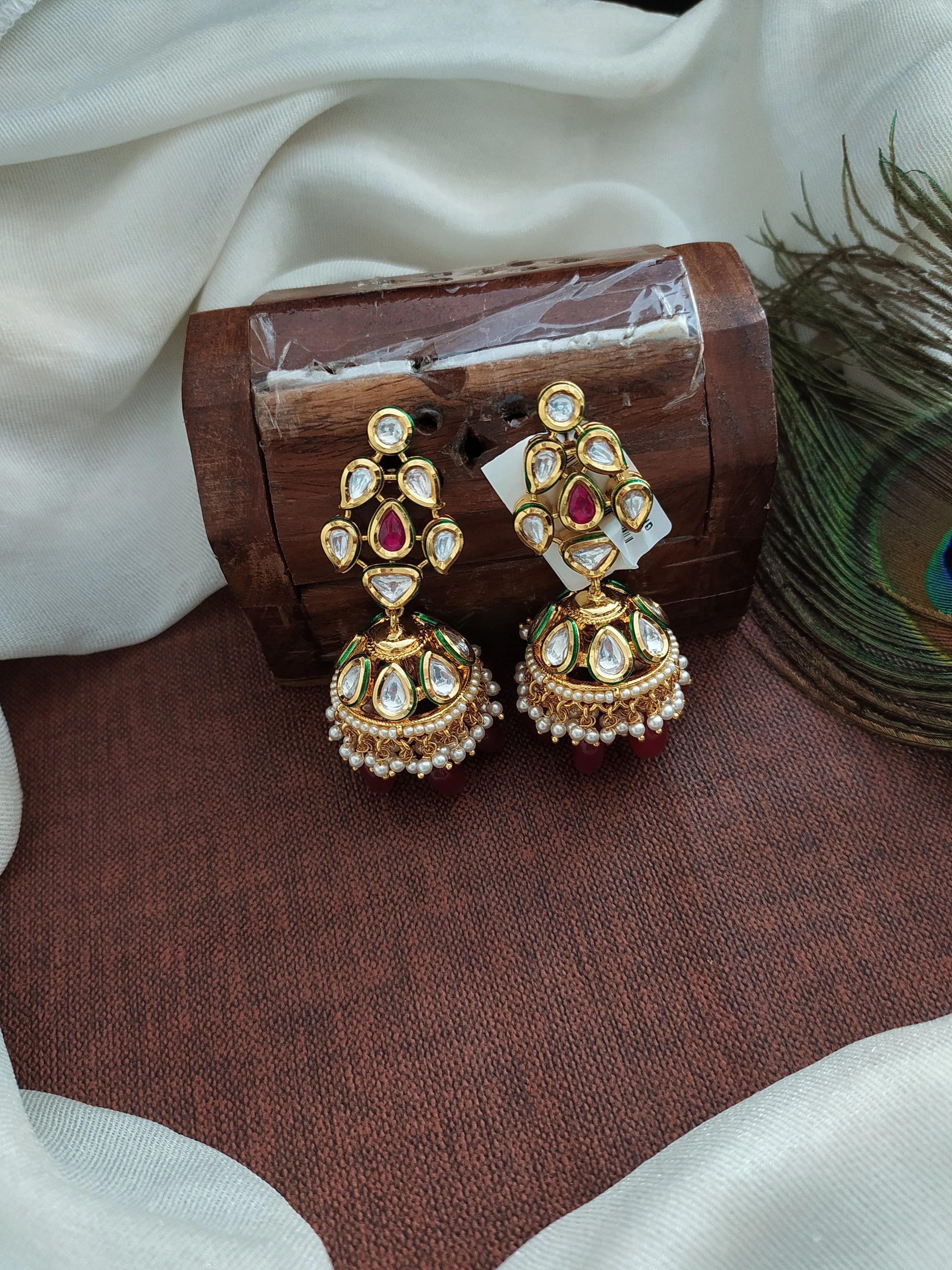 Kundan Jhumki Earrings with Pearl Drops (Different colors)