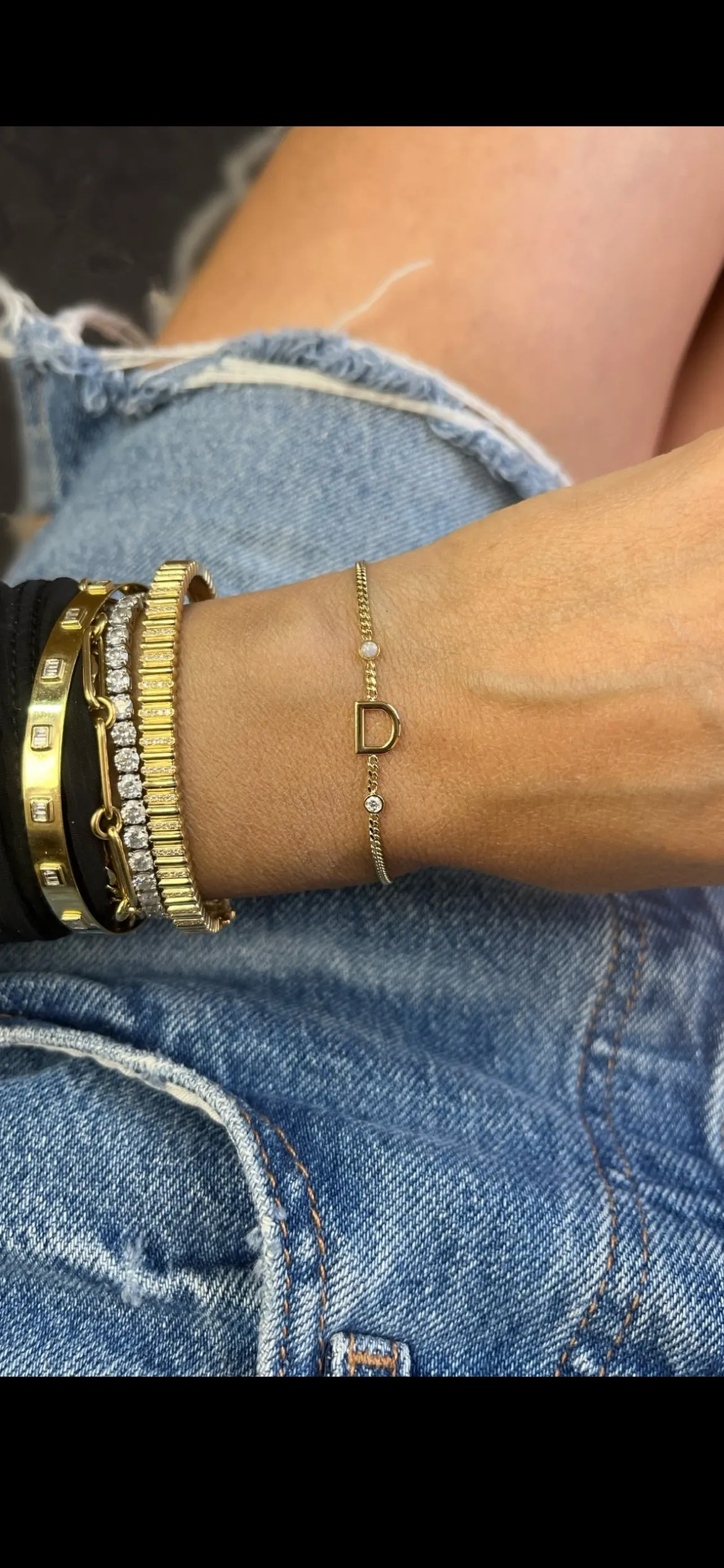 Large Initial with Diamond on Cuban Chain Bracelet