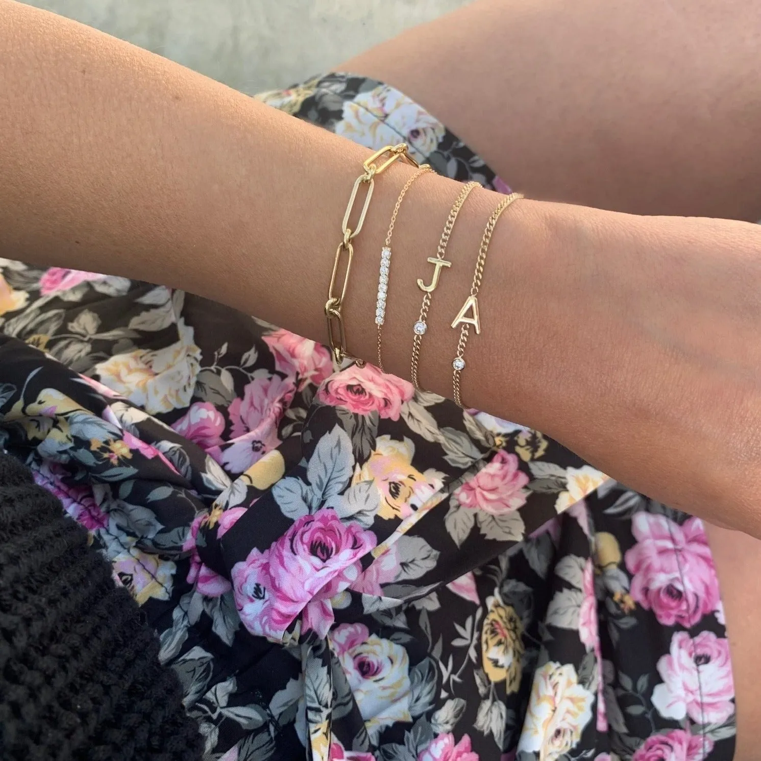 Large Initial with Diamond on Cuban Chain Bracelet