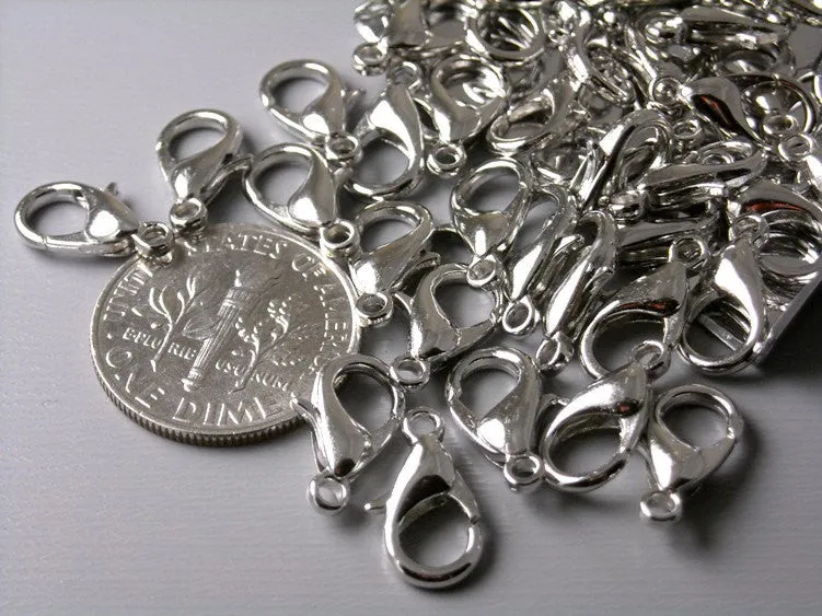 Large Sturdy Lobster Clasps, Platinum Tone Plated, 14mmx8mm - 10 pieces