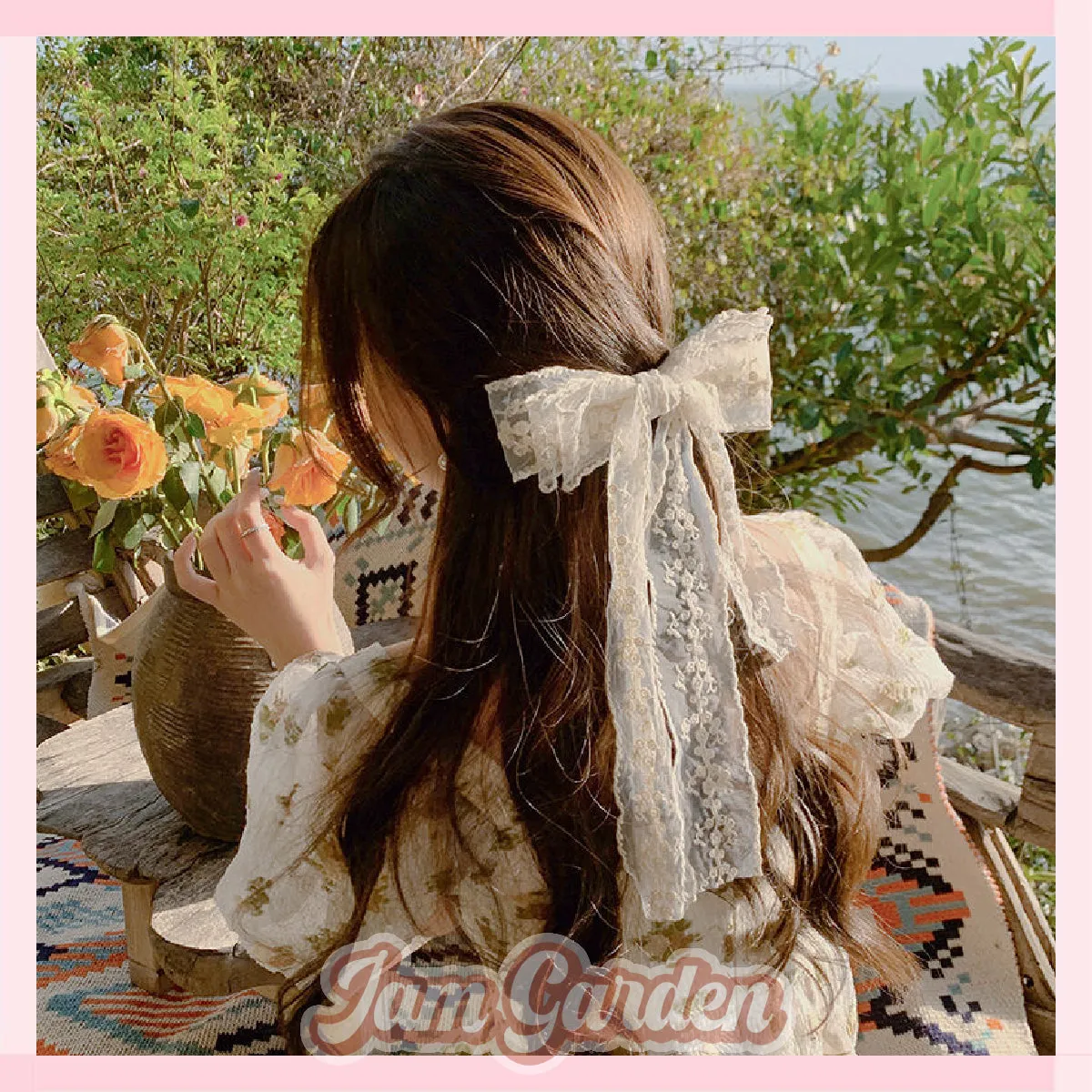 Large three-layer lace bow ribbon hairpin
