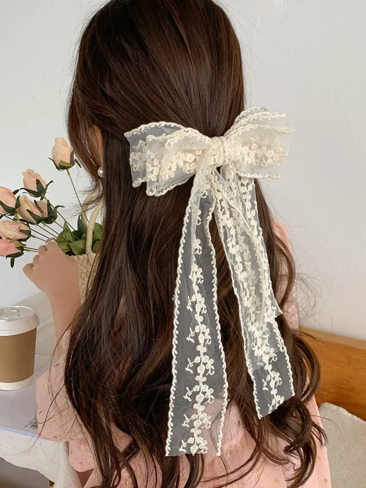 Large three-layer lace bow ribbon hairpin