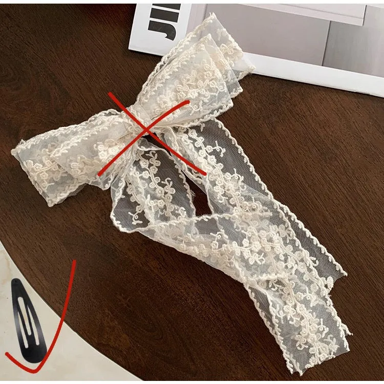Large three-layer lace bow ribbon hairpin