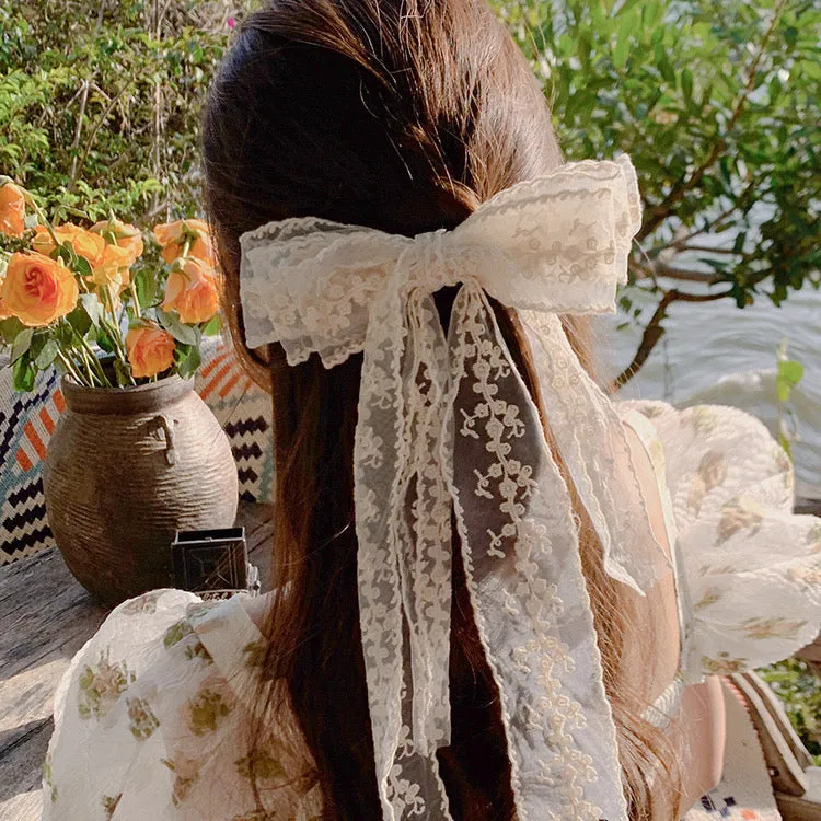 Large three-layer lace bow ribbon hairpin