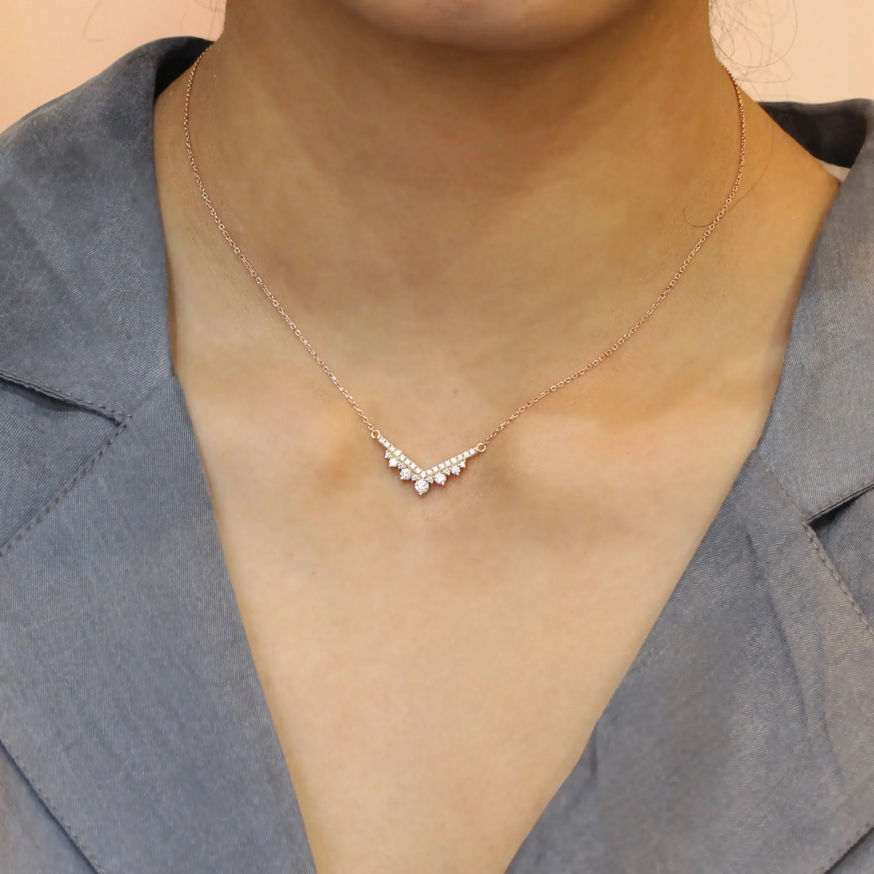 Large Tiara Diamond Pendant in 14k Gold Curved Cluster Necklace