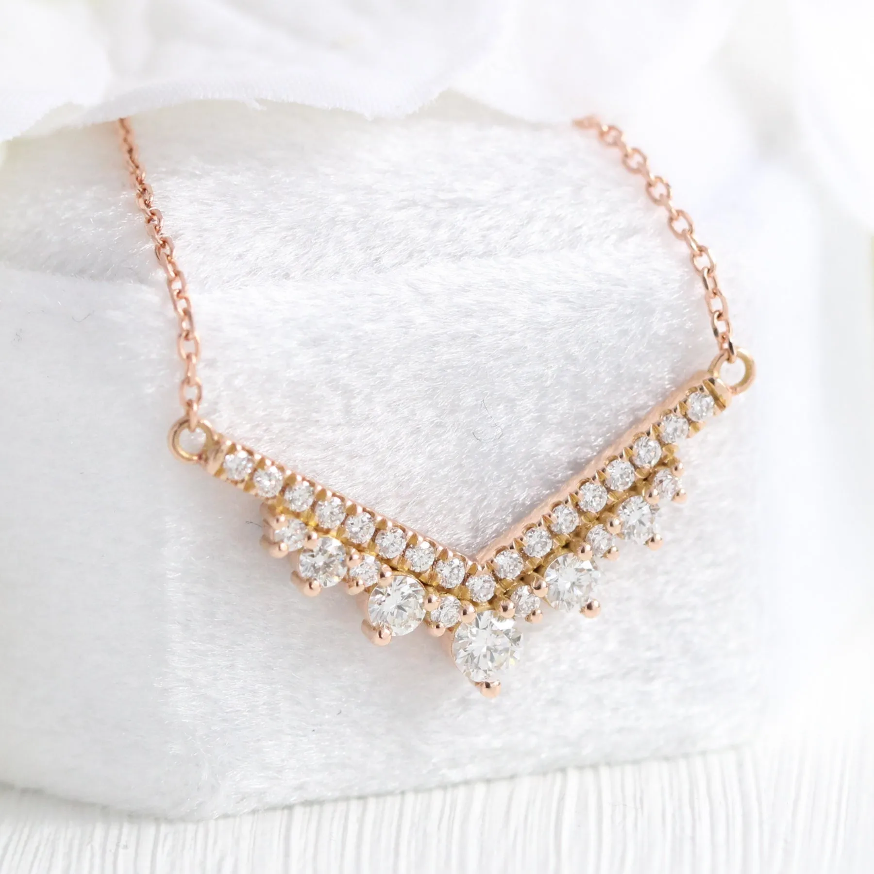 Large Tiara Diamond Pendant in 14k Gold Curved Cluster Necklace