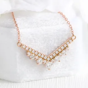 Large Tiara Diamond Pendant in 14k Gold Curved Cluster Necklace