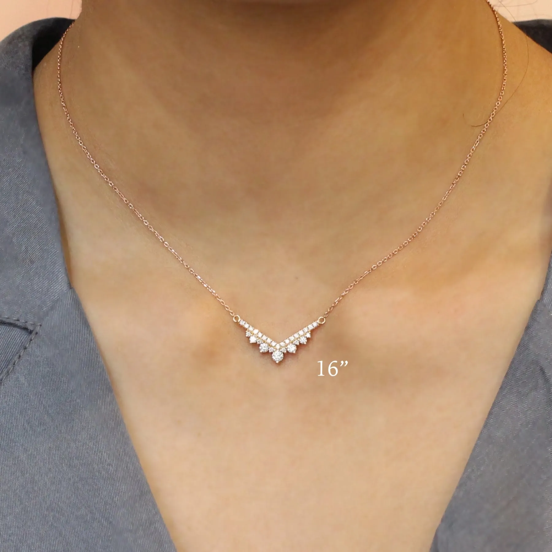 Large Tiara Diamond Pendant in 14k Gold Curved Cluster Necklace
