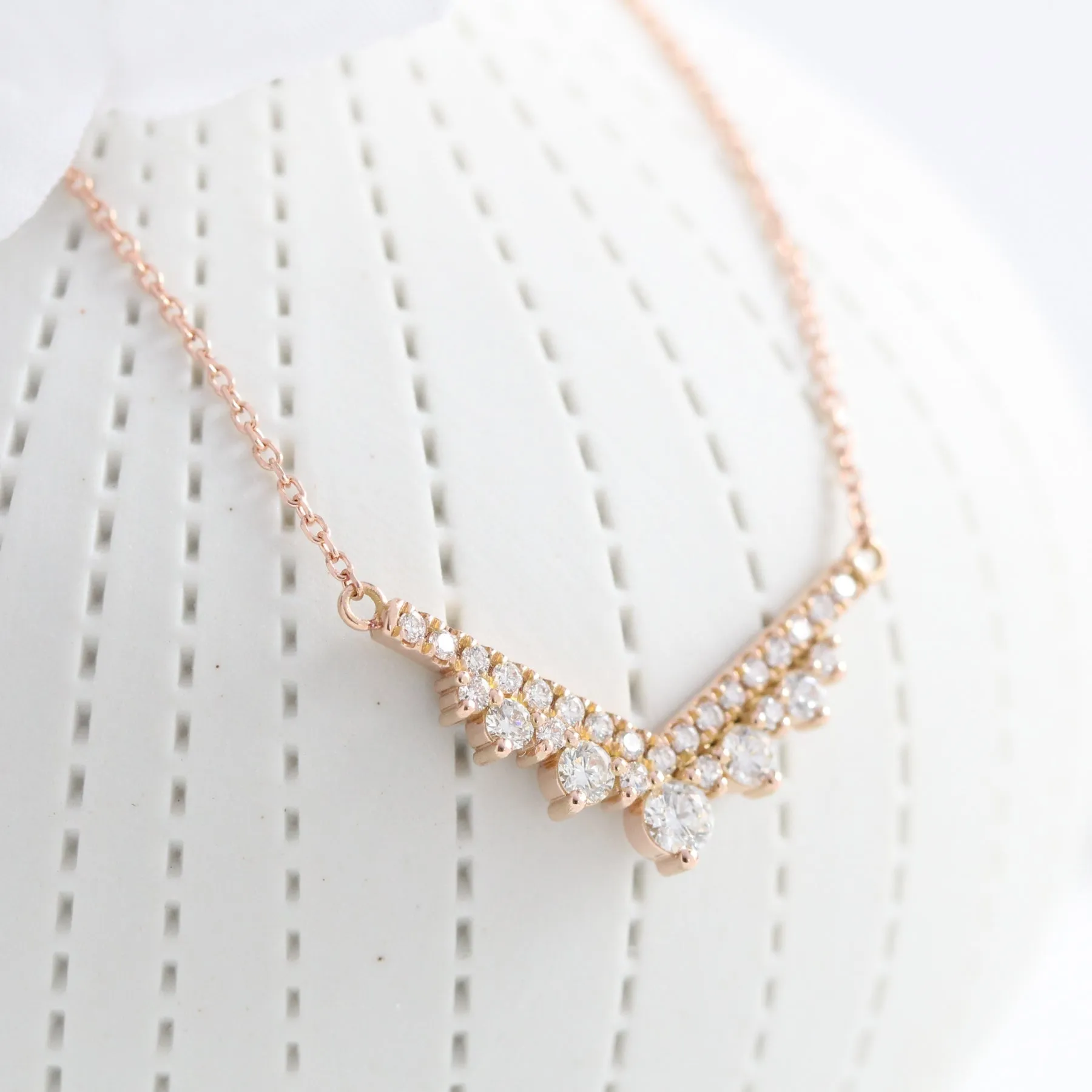Large Tiara Diamond Pendant in 14k Gold Curved Cluster Necklace