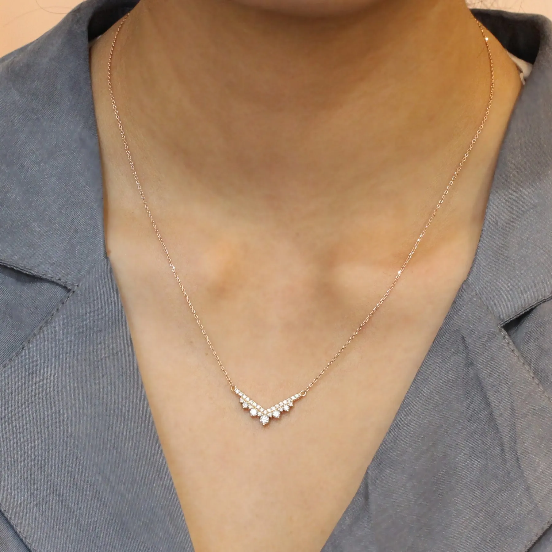 Large Tiara Diamond Pendant in 14k Gold Curved Cluster Necklace