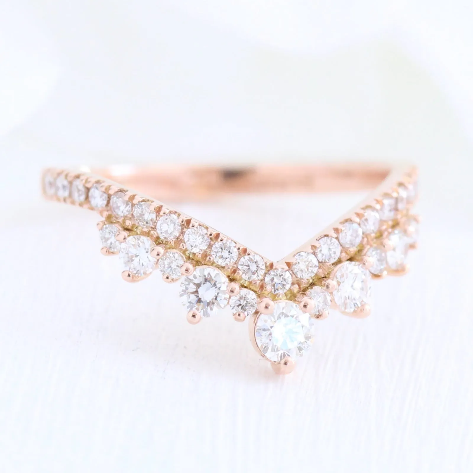 Large Tiara Halo Pave Ring Set w/ Pear Moissanite and Large Tiara Diamond V Band