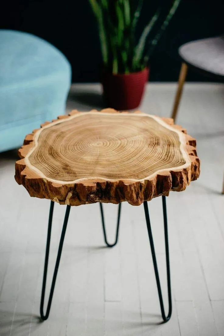 LATEST HANDICRAFTS Antique Tree Slab End Table for Home deoration | Small Coffee Table for Living Room Decor | Size 12 x 12 inches / 16'' Height | Round Naural Bark Look | Metal Legs