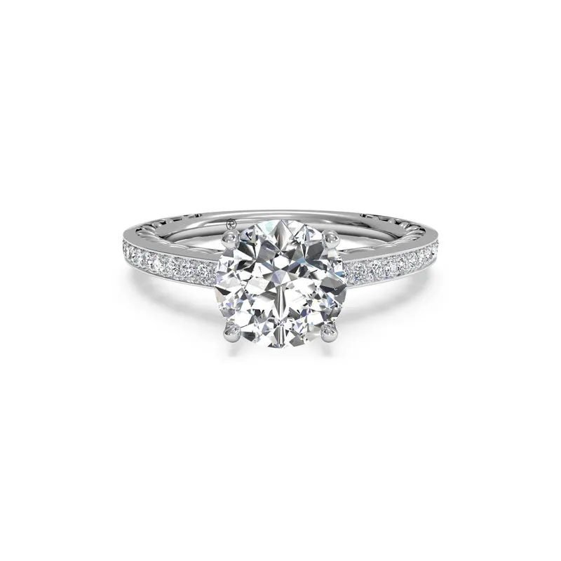 Lattice Micropave Round Brilliant Diamond Engagement Ring