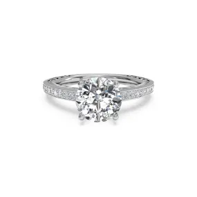 Lattice Micropave Round Brilliant Diamond Engagement Ring