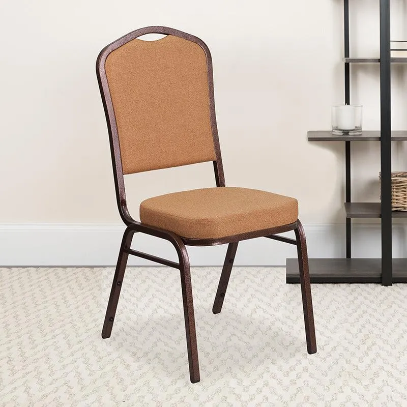 Light Brown Fabric Stacking Banquet Chair, Copper Frame