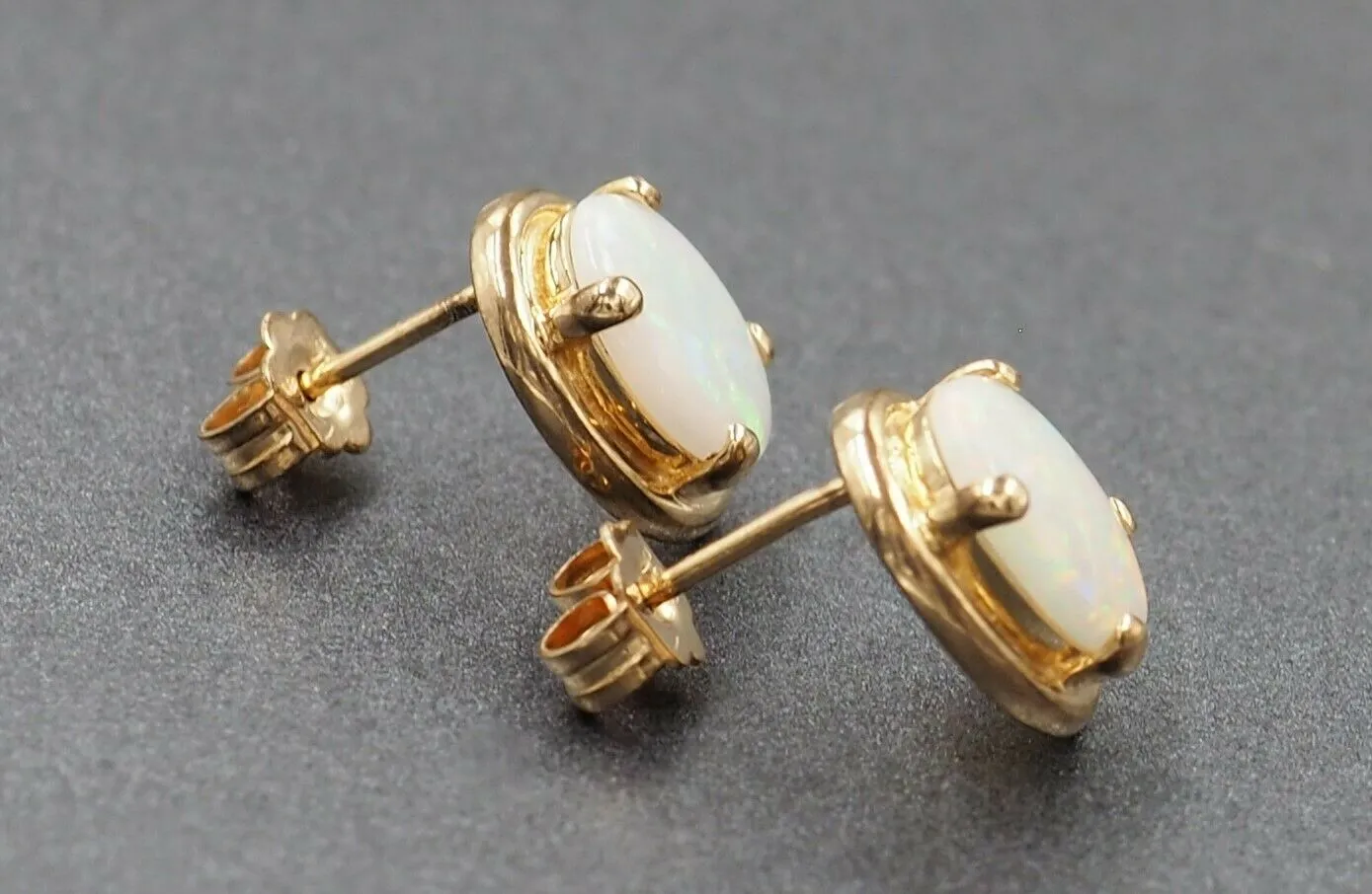 Light Opal 14ct Yellow Gold Stud Earrings