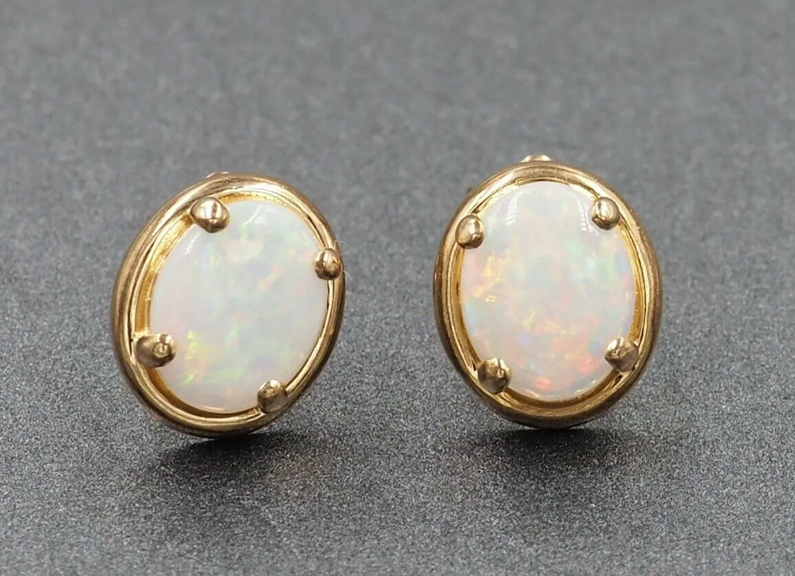 Light Opal 14ct Yellow Gold Stud Earrings