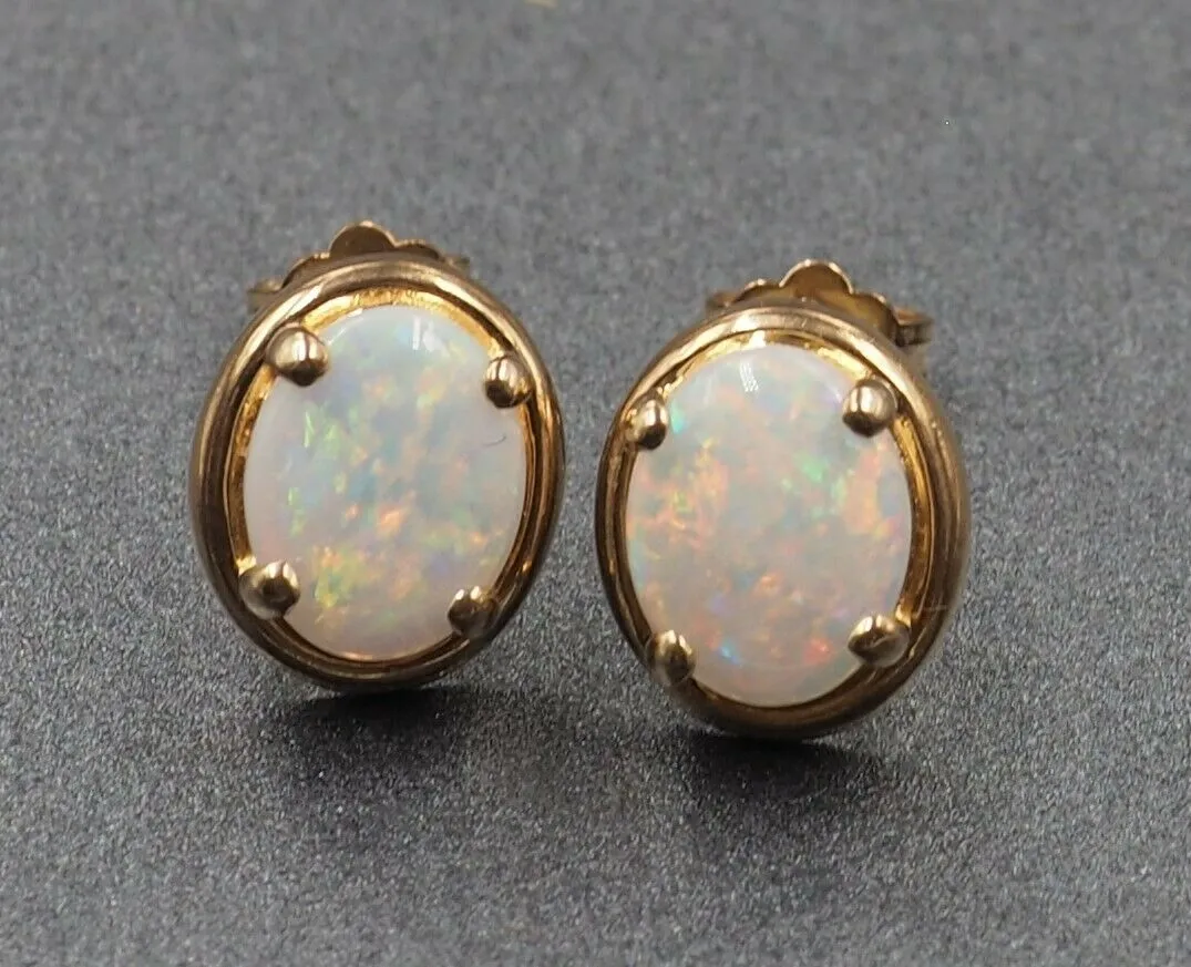 Light Opal 14ct Yellow Gold Stud Earrings