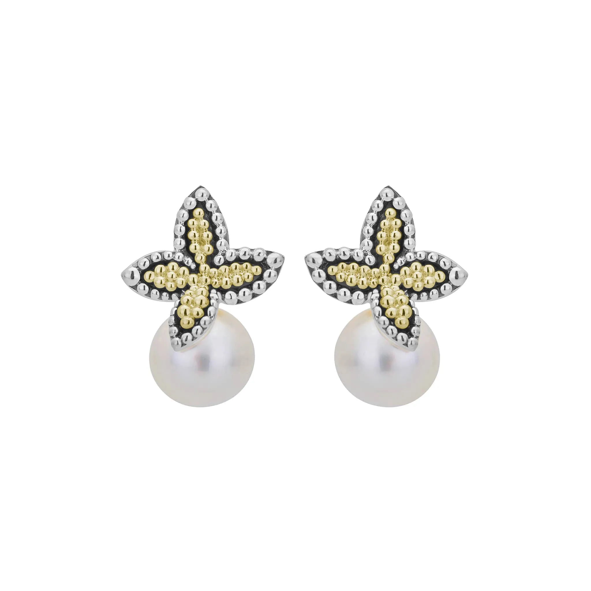 Luna Two-Tone Caviar Floral Pearl Earrings
