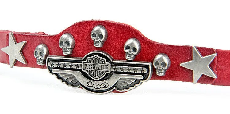 Luxury design ! Genuine leather wrap evil bracelet for women men multicolor wide skull charm men's bracelets