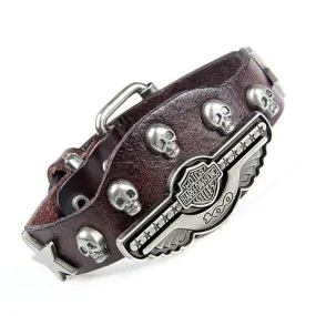 Luxury design ! Genuine leather wrap evil bracelet for women men multicolor wide skull charm men's bracelets