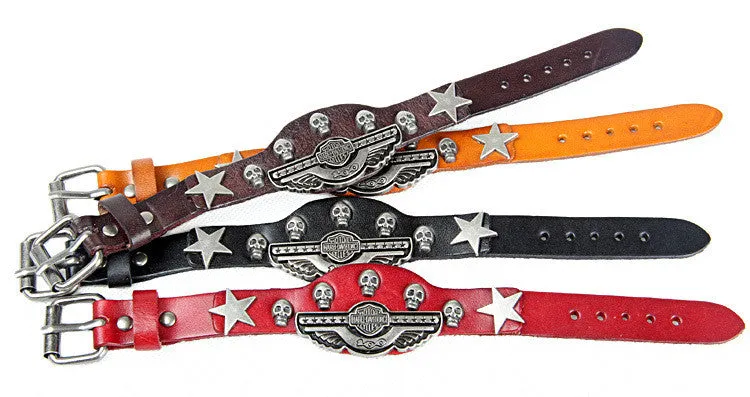 Luxury design ! Genuine leather wrap evil bracelet for women men multicolor wide skull charm men's bracelets