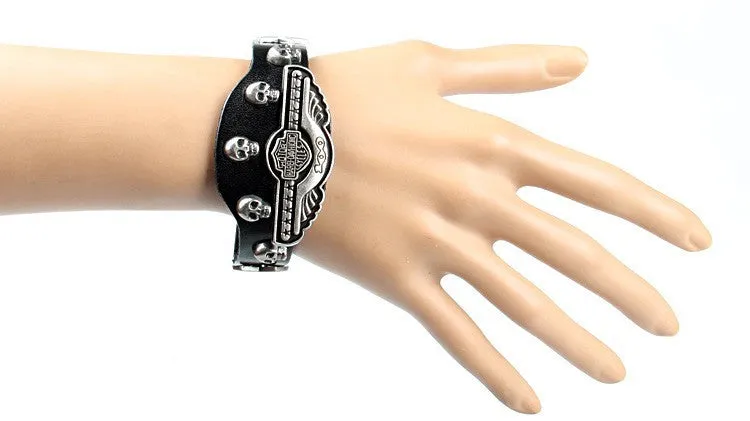 Luxury design ! Genuine leather wrap evil bracelet for women men multicolor wide skull charm men's bracelets