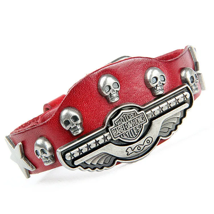 Luxury design ! Genuine leather wrap evil bracelet for women men multicolor wide skull charm men's bracelets
