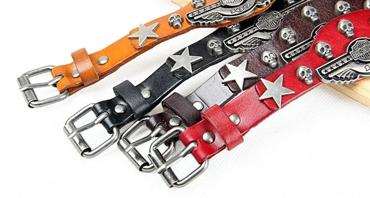 Luxury design ! Genuine leather wrap evil bracelet for women men multicolor wide skull charm men's bracelets