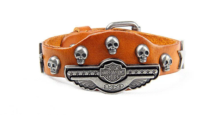 Luxury design ! Genuine leather wrap evil bracelet for women men multicolor wide skull charm men's bracelets