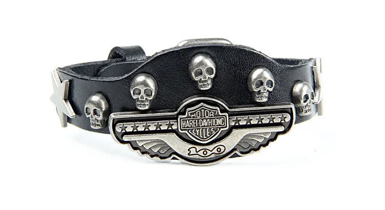 Luxury design ! Genuine leather wrap evil bracelet for women men multicolor wide skull charm men's bracelets