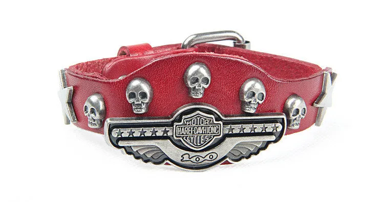 Luxury design ! Genuine leather wrap evil bracelet for women men multicolor wide skull charm men's bracelets