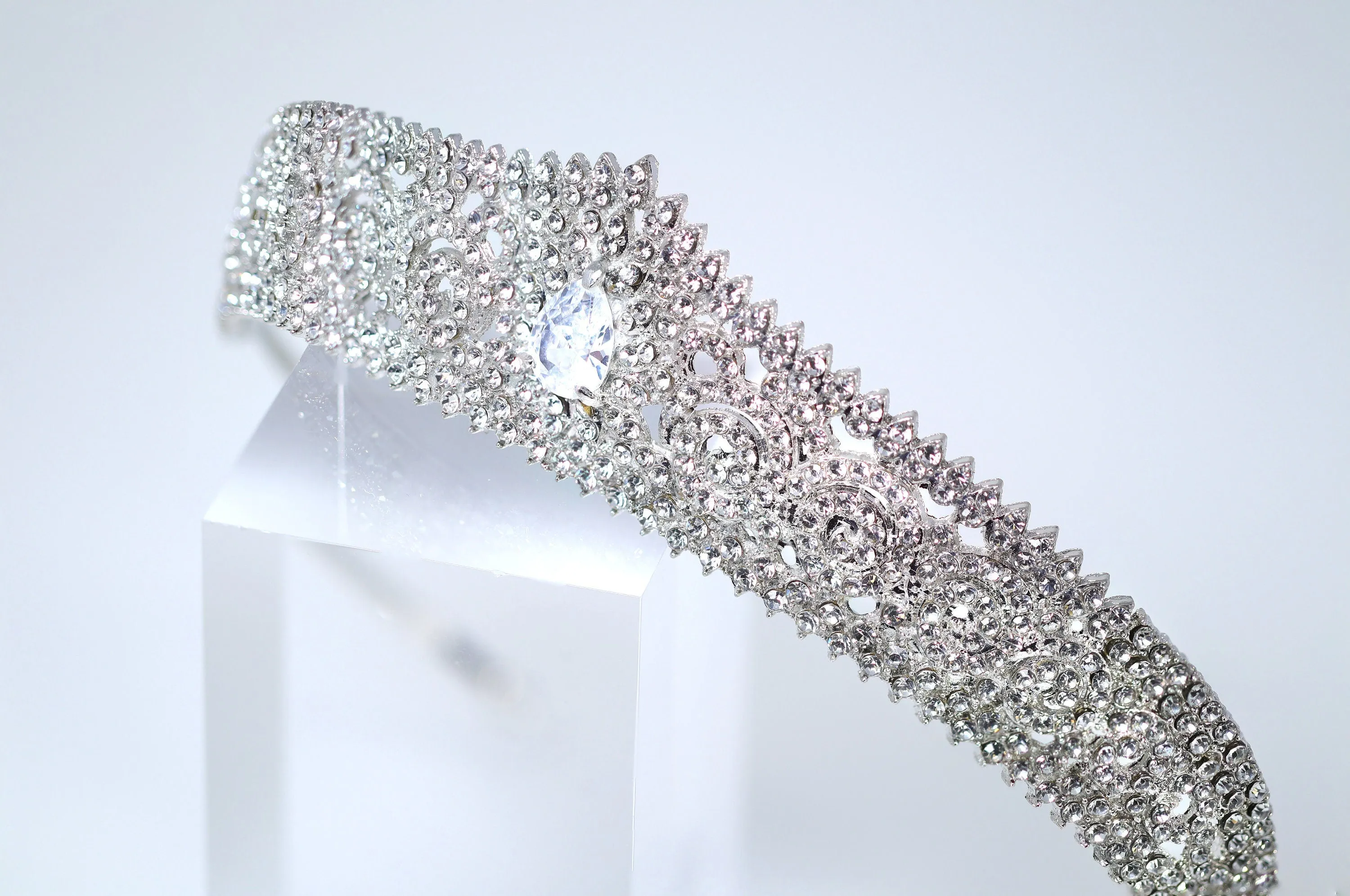 Luxury Rhinestone Droplet Big Cubic Zirconia Queen Tiara , Bridal Crown Tiara, Crystal Wedding Tiara, Crystal Wedding Crown, Tiara Bride