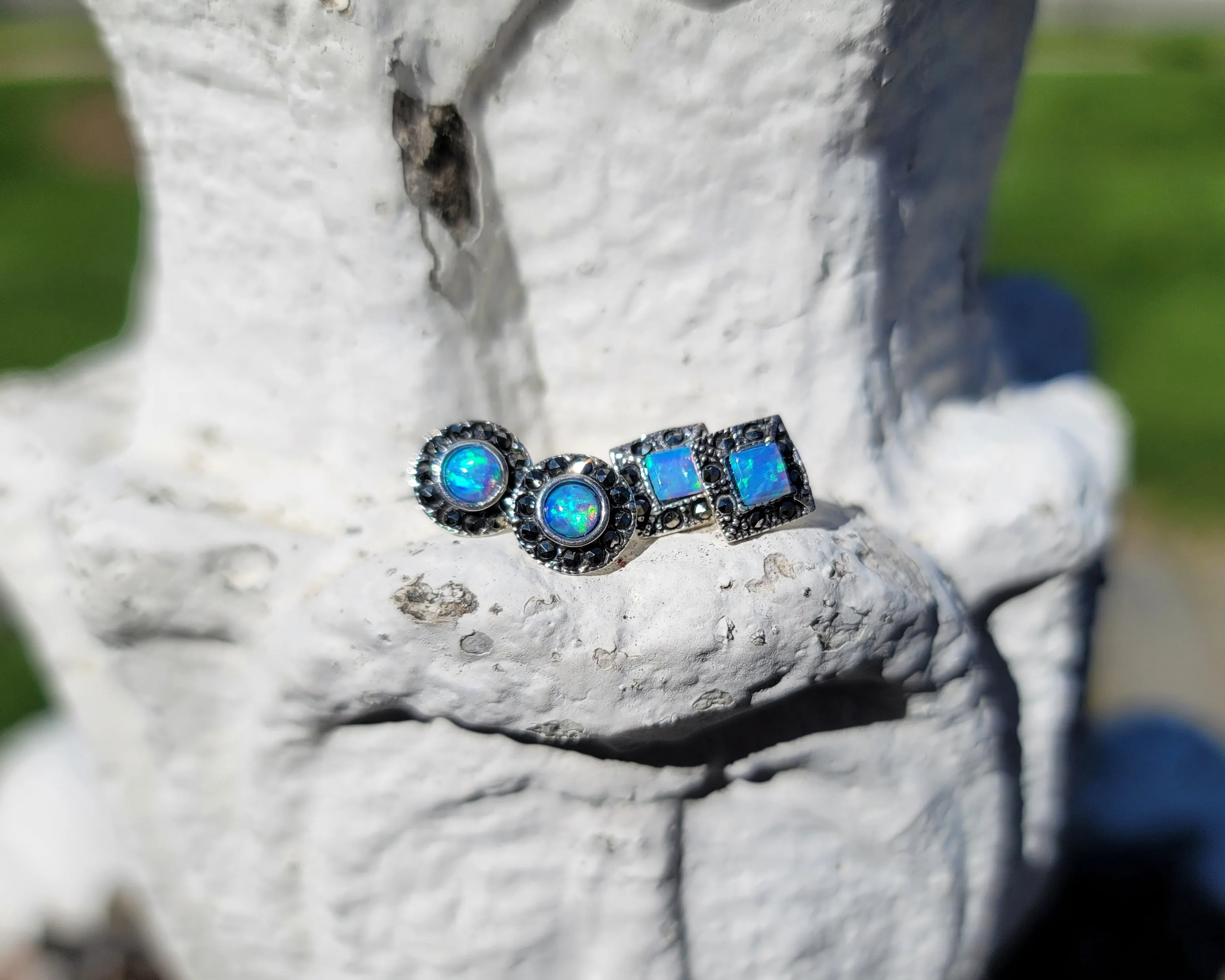 Marcasite & Blue Opal Earrings