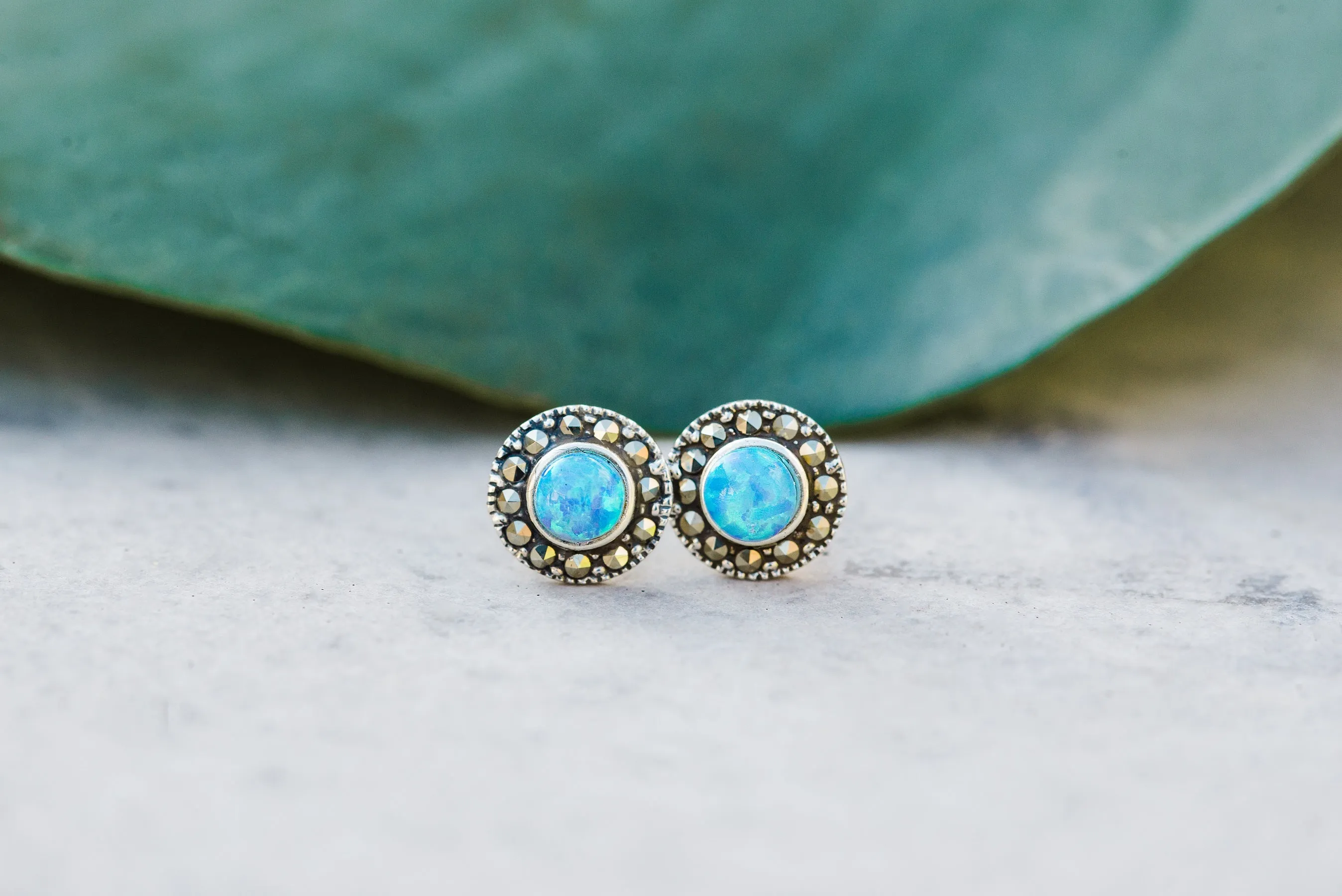 Marcasite & Blue Opal Earrings